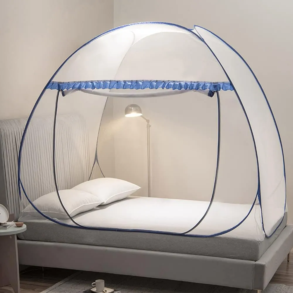 Mengersi Mosquito Net Tent for Bed,Pop-Up Bed Canopy with Net Bottom,Mosquito Netting Bed Tent for Kids Girls Boys,Bed,Suit for Indoor Outdoor (Full/Queen, Blue)