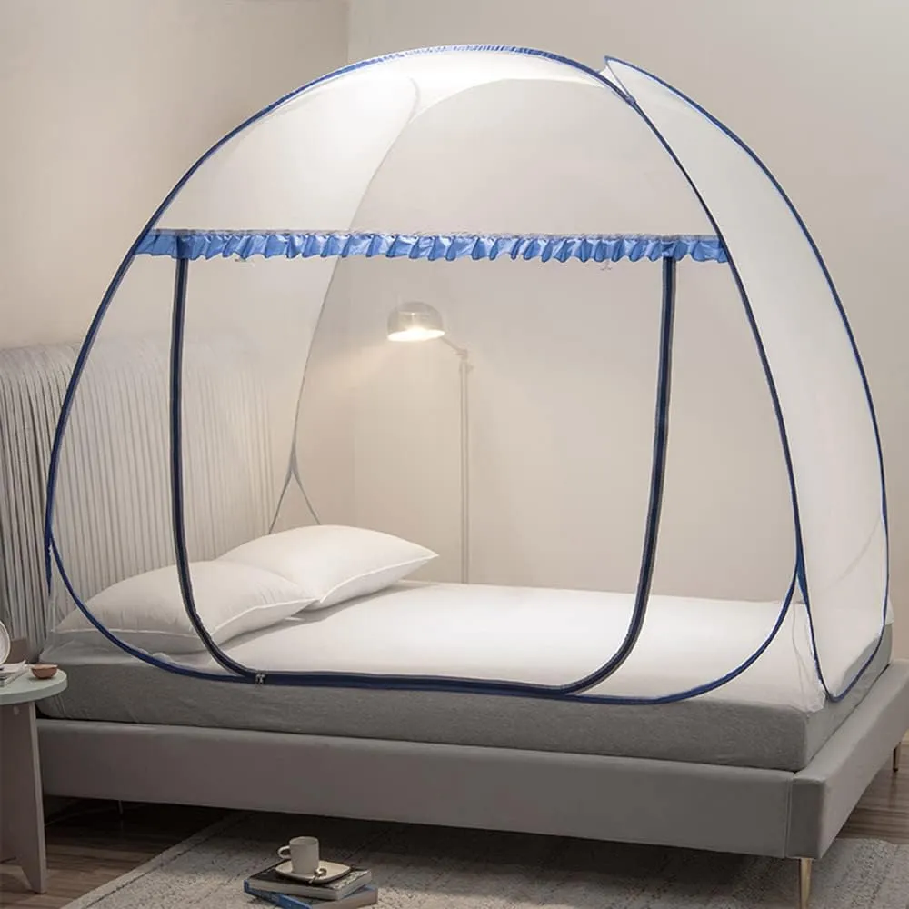 Mengersi Mosquito Net Tent for Bed,Pop-Up Bed Canopy with Net Bottom,Mosquito Netting Bed Tent for Kids Girls Boys,Bed,Suit for Indoor Outdoor (Full/Queen, Blue)