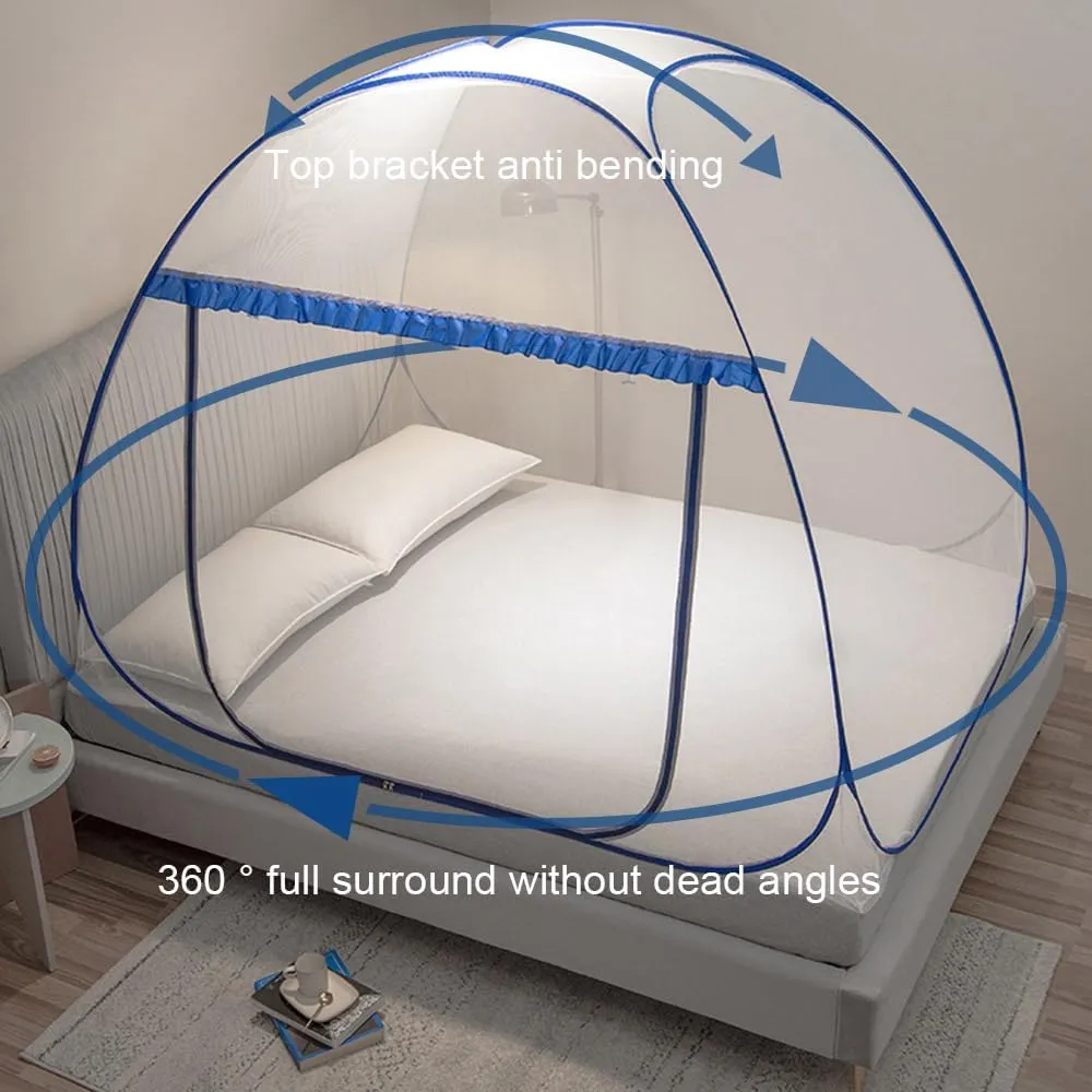 Mengersi Mosquito Net Tent for Bed,Pop-Up Bed Canopy with Net Bottom,Mosquito Netting Bed Tent for Kids Girls Boys,Bed,Suit for Indoor Outdoor (Full/Queen, Blue)