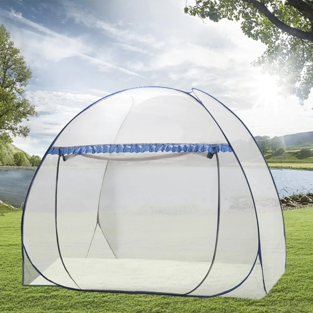 Mengersi Mosquito Net Tent for Bed,Pop-Up Bed Canopy with Net Bottom,Mosquito Netting Bed Tent for Kids Girls Boys,Bed,Suit for Indoor Outdoor (Full/Queen, Blue)