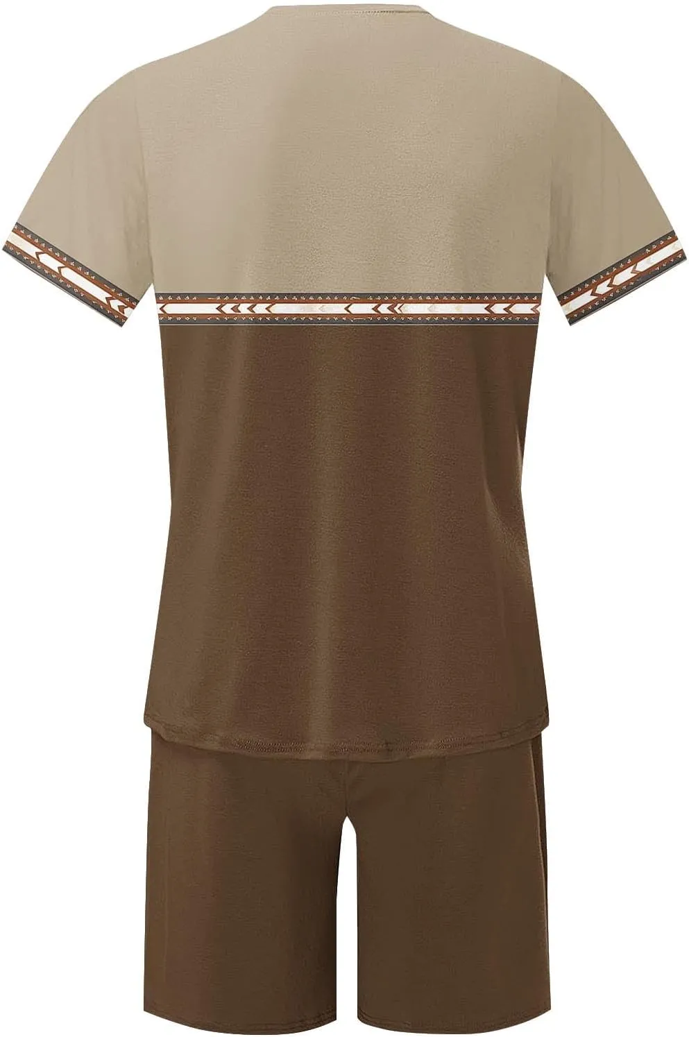Mens 2 Piece Outfits Western Graphic Short Sleeve Colorblock T-Shirt Crewneck and Elastic Waist Shorts Set Classic 2025