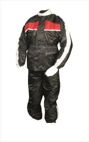 Mens Black and Red Reflective Motorcycle Rain Suit