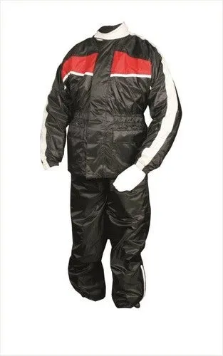 Mens Black and Red Reflective Motorcycle Rain Suit