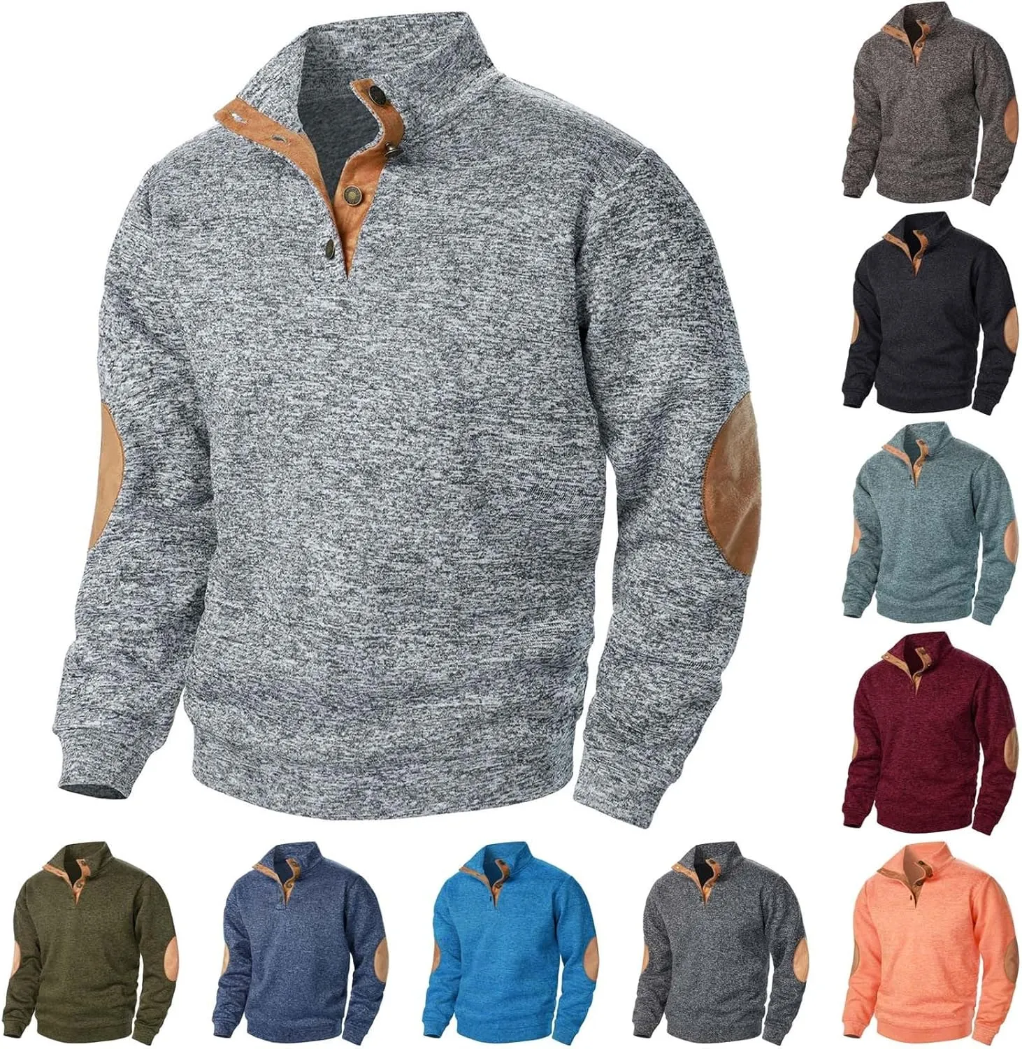 Men's Casual Pullover Sweatshirt 1/4 Button Down Stand Collar Slim Fit Long Sleeve Tops Lightweight Tactical Sweater