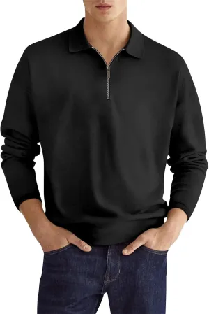 Mens Quarter Zip Sweatshirt Lightweight Long Sleeve Casual Loose Fit Pullover Hoodies Lapel Collar Tops with Pocket