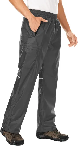 Men's Rain Pants Waterproof Over Pants with Zipper Pocket, Wind Proof Outdoor Cloth for Hiking, Fishing, Golf
