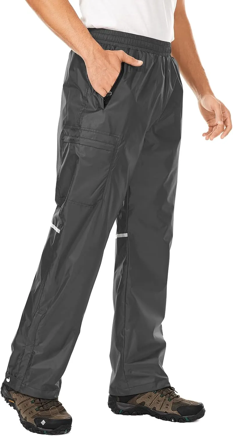 Men's Rain Pants Waterproof Over Pants with Zipper Pocket, Wind Proof Outdoor Cloth for Hiking, Fishing, Golf