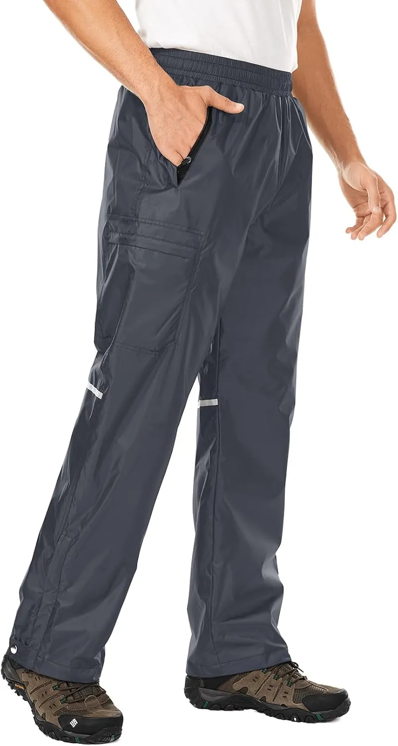 Men's Rain Pants Waterproof Over Pants with Zipper Pocket, Wind Proof Outdoor Cloth for Hiking, Fishing, Golf