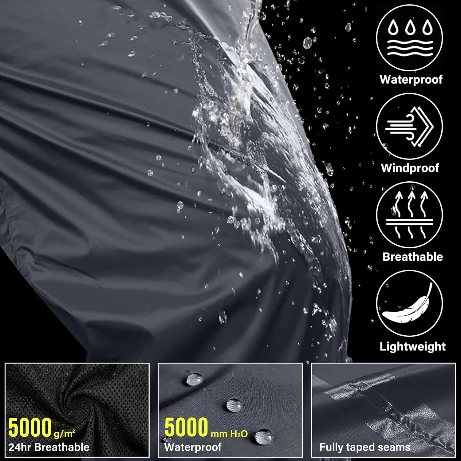 Men's Rain Pants Waterproof Over Pants with Zipper Pocket, Wind Proof Outdoor Cloth for Hiking, Fishing, Golf