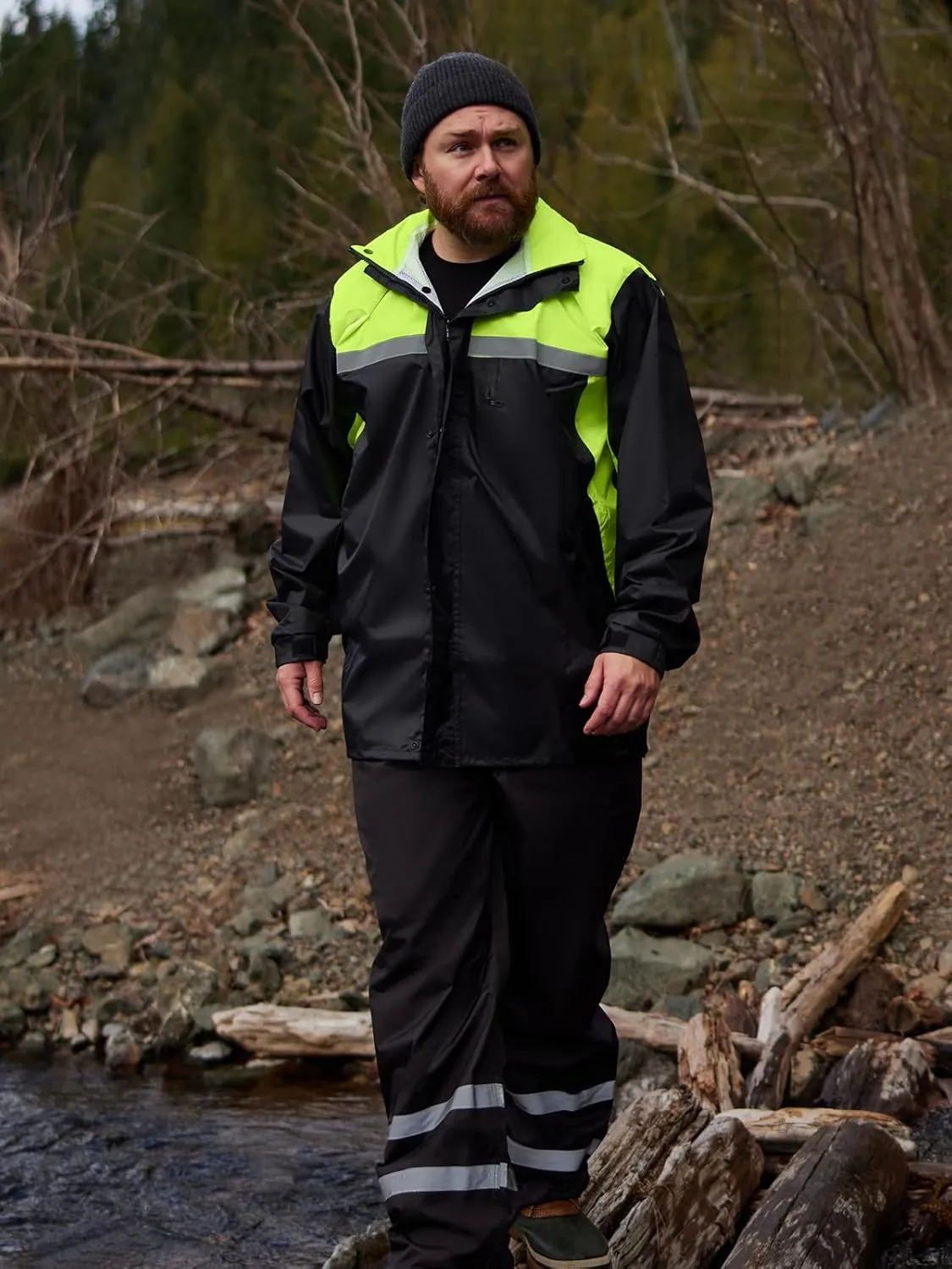 Men's Rain Suit High Visibility Reflective Work Rain Jacket Pants for All Sport Farm Fishing Motorcycle