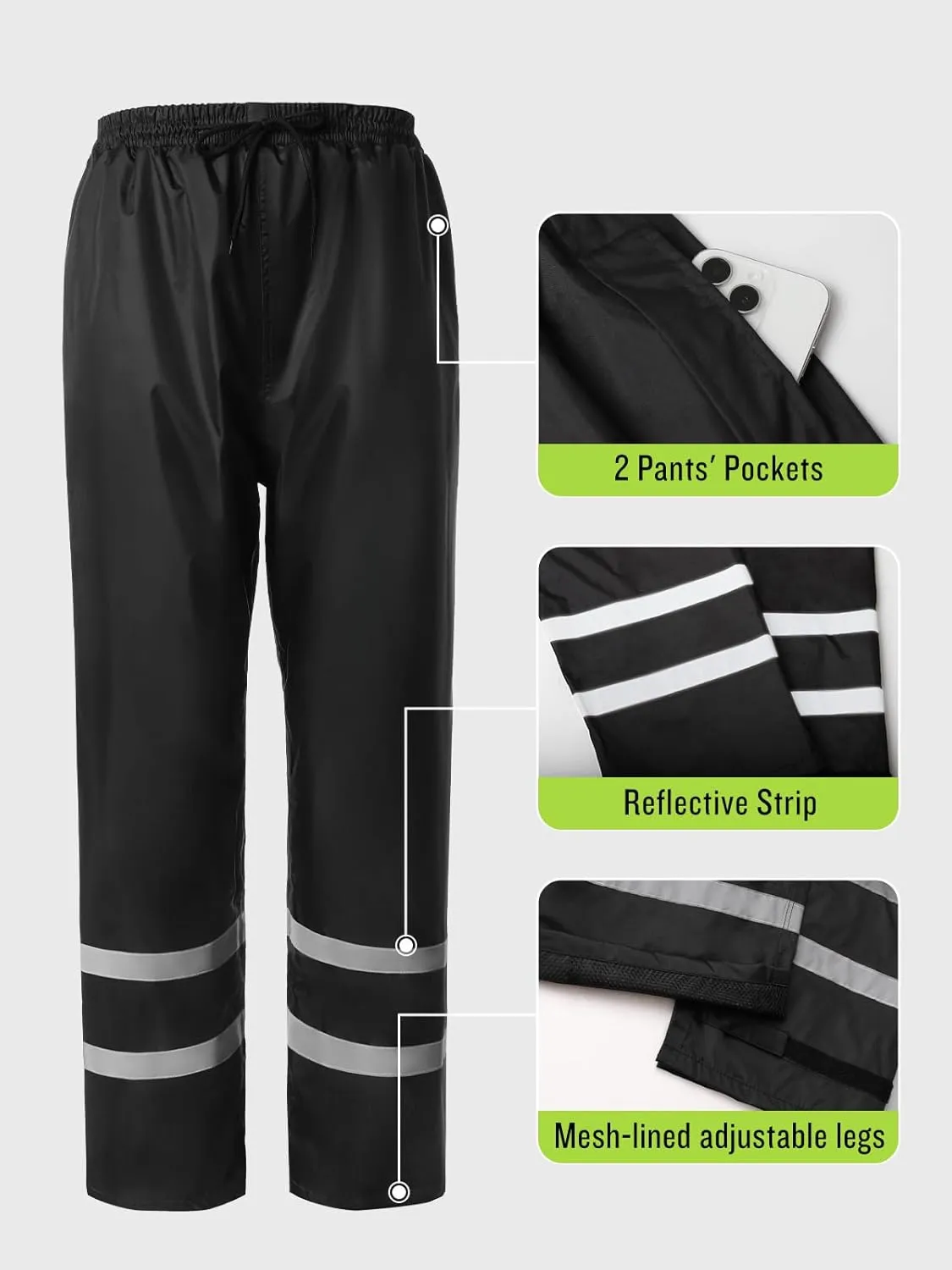 Men's Rain Suit High Visibility Reflective Work Rain Jacket Pants for All Sport Farm Fishing Motorcycle