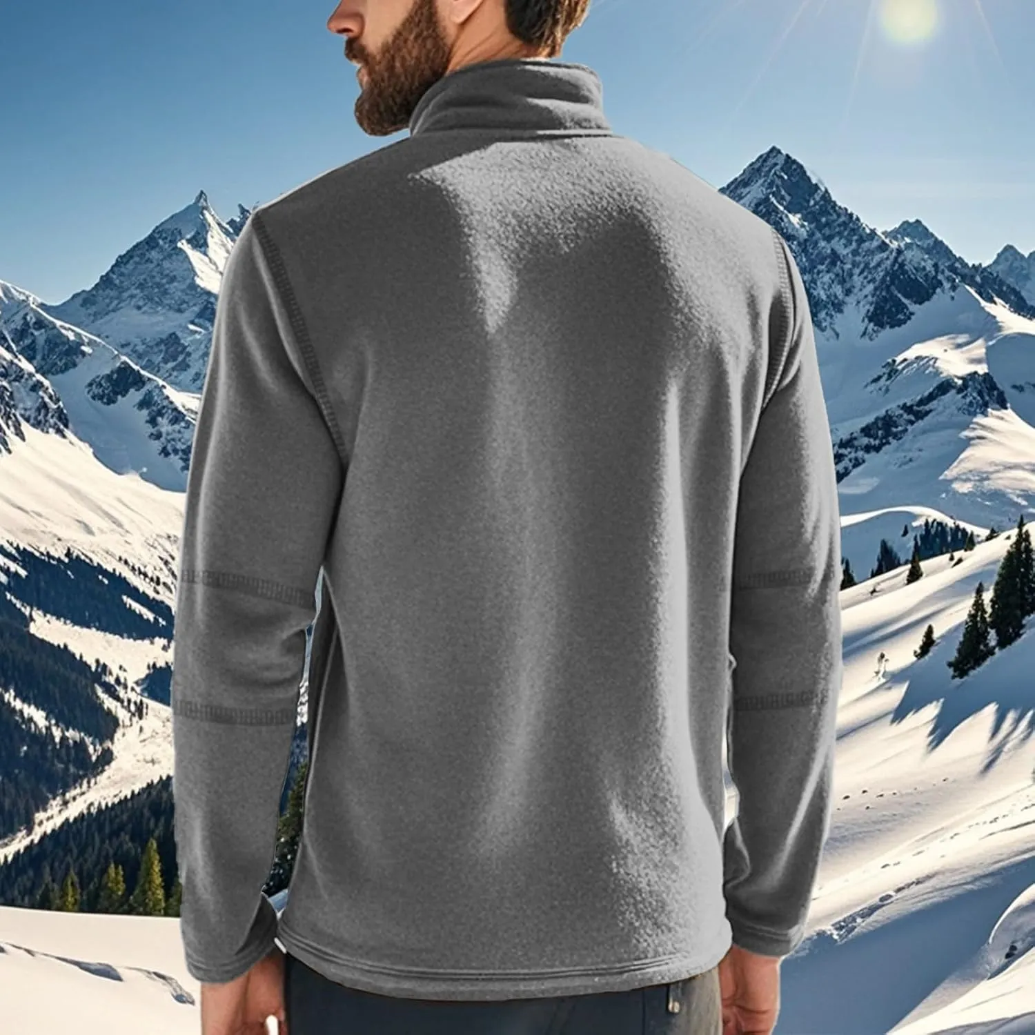 Men's Sherpa Lined Quarter Zip Sweatshirt Fleece Long Sleeve Heavyweight Pullover Tops Winter Turtleneck Warm Shirts