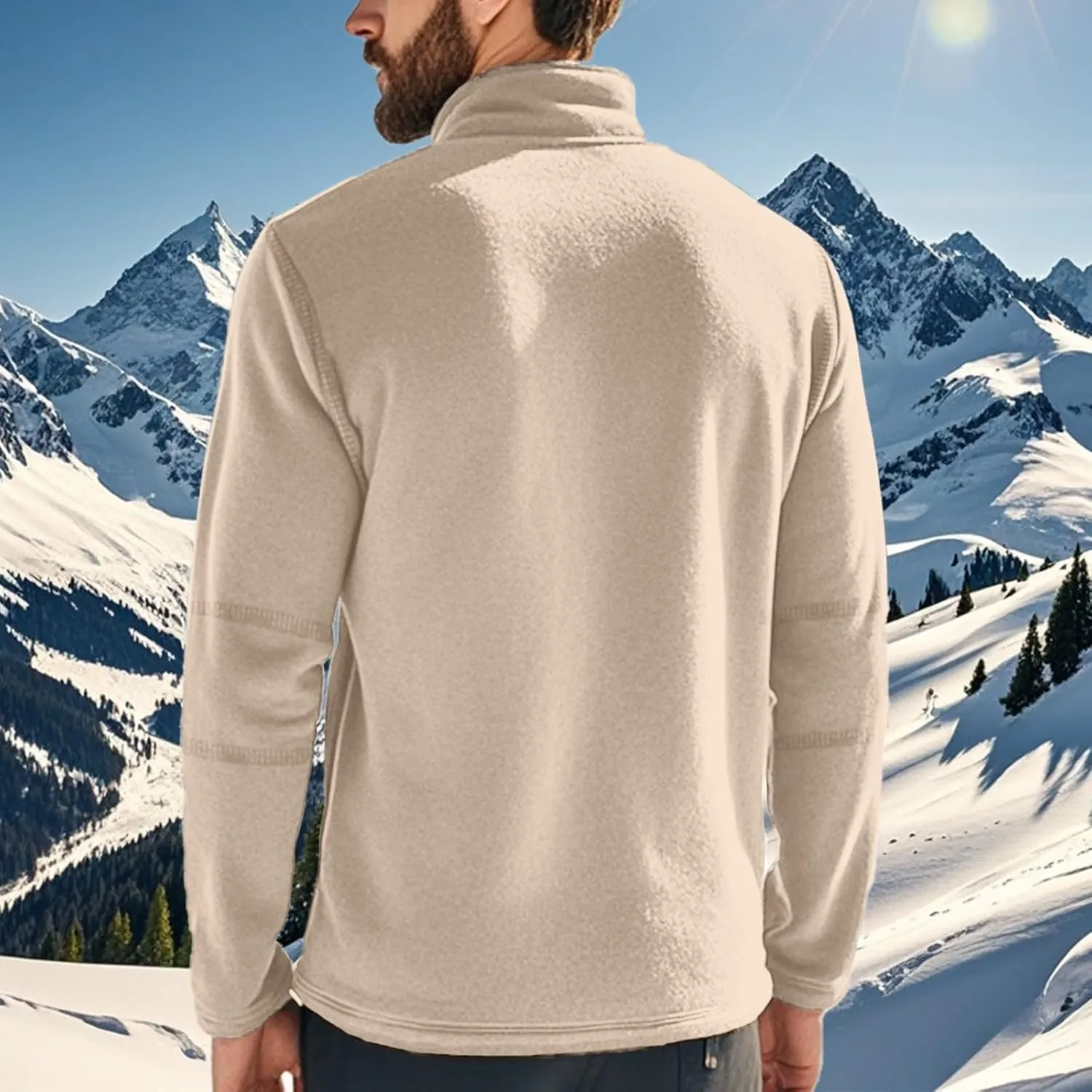 Men's Sherpa Lined Quarter Zip Sweatshirt Fleece Long Sleeve Heavyweight Pullover Tops Winter Turtleneck Warm Shirts