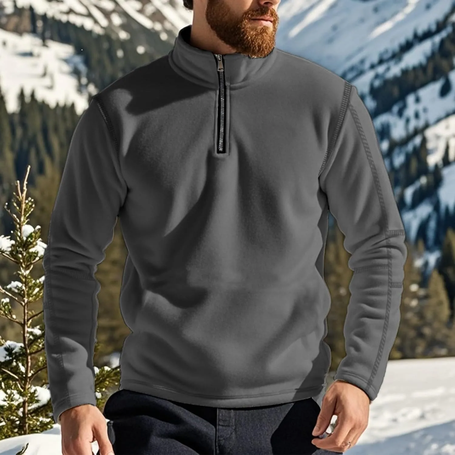 Men's Sherpa Lined Quarter Zip Sweatshirt Fleece Long Sleeve Heavyweight Pullover Tops Winter Turtleneck Warm Shirts