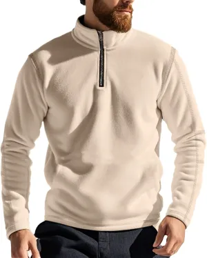 Men's Sherpa Lined Quarter Zip Sweatshirt Fleece Long Sleeve Heavyweight Pullover Tops Winter Turtleneck Warm Shirts