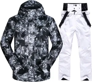 Mens Ski Jacket and Pants Set Ski Suit Winter Waterproof Windproof Hooded Snow Coat 2 Pieces Snowboarding Snowsuits