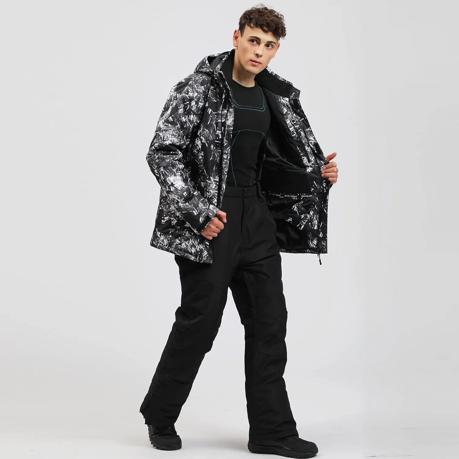 Mens Ski Jacket and Pants Set Ski Suit Winter Waterproof Windproof Hooded Snow Coat 2 Pieces Snowboarding Snowsuits