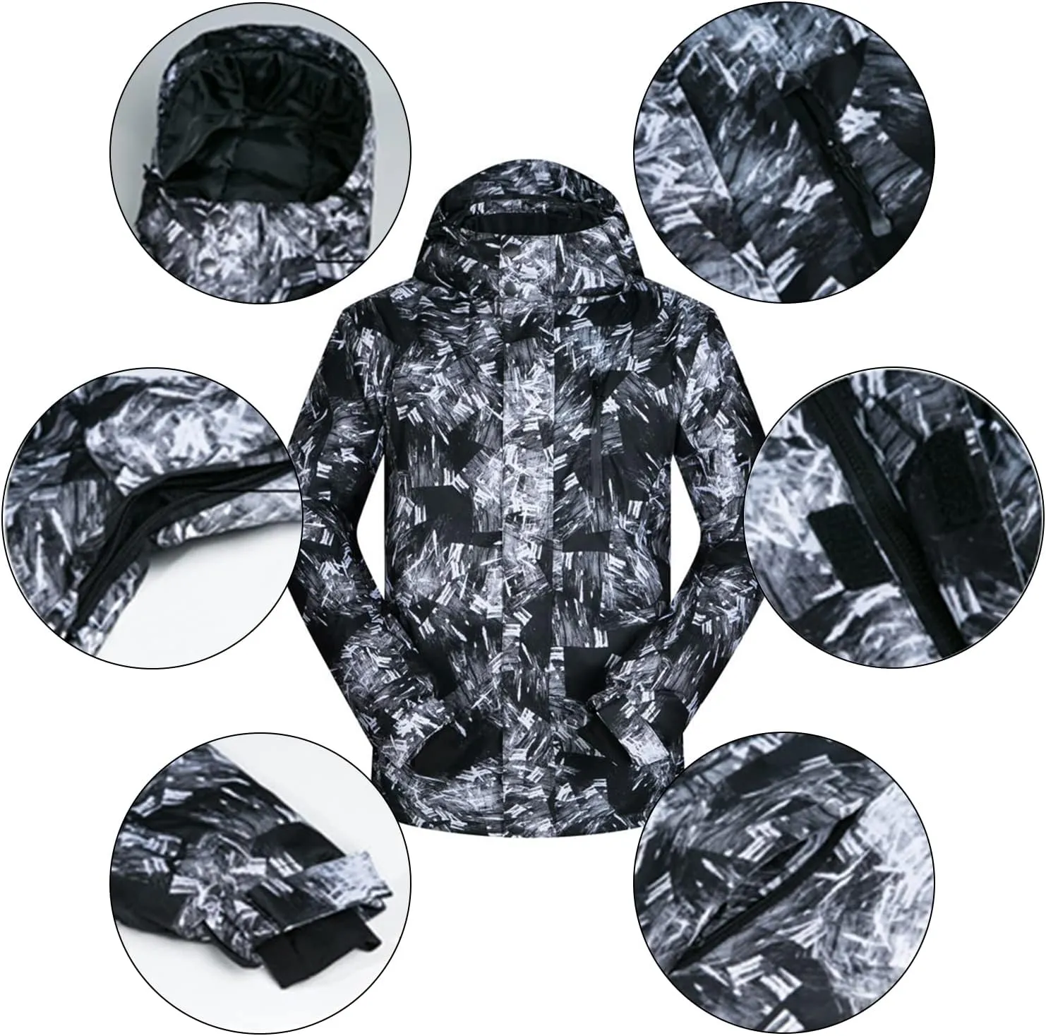 Mens Ski Jacket and Pants Set Ski Suit Winter Waterproof Windproof Hooded Snow Coat 2 Pieces Snowboarding Snowsuits