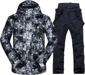 Mens Ski Jacket and Pants Set Ski Suit Winter Waterproof Windproof Hooded Snow Coat 2 Pieces Snowboarding Snowsuits