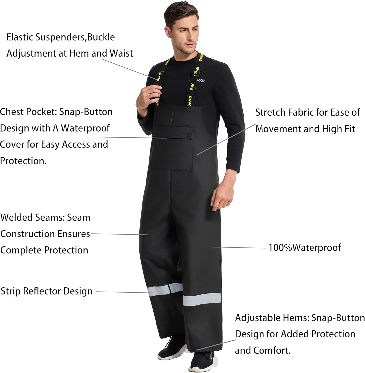 Men's Workwear PRO Rain Suit - Waterproof Jacket and Bib Pants 3-piece Set for Ultimate Safety and Comfort