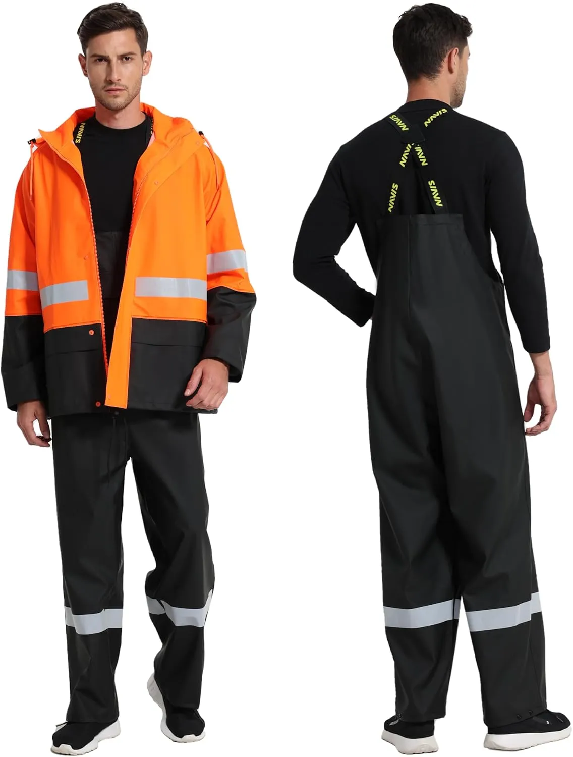 Men's Workwear PRO Rain Suit - Waterproof Jacket and Bib Pants 3-piece Set for Ultimate Safety and Comfort