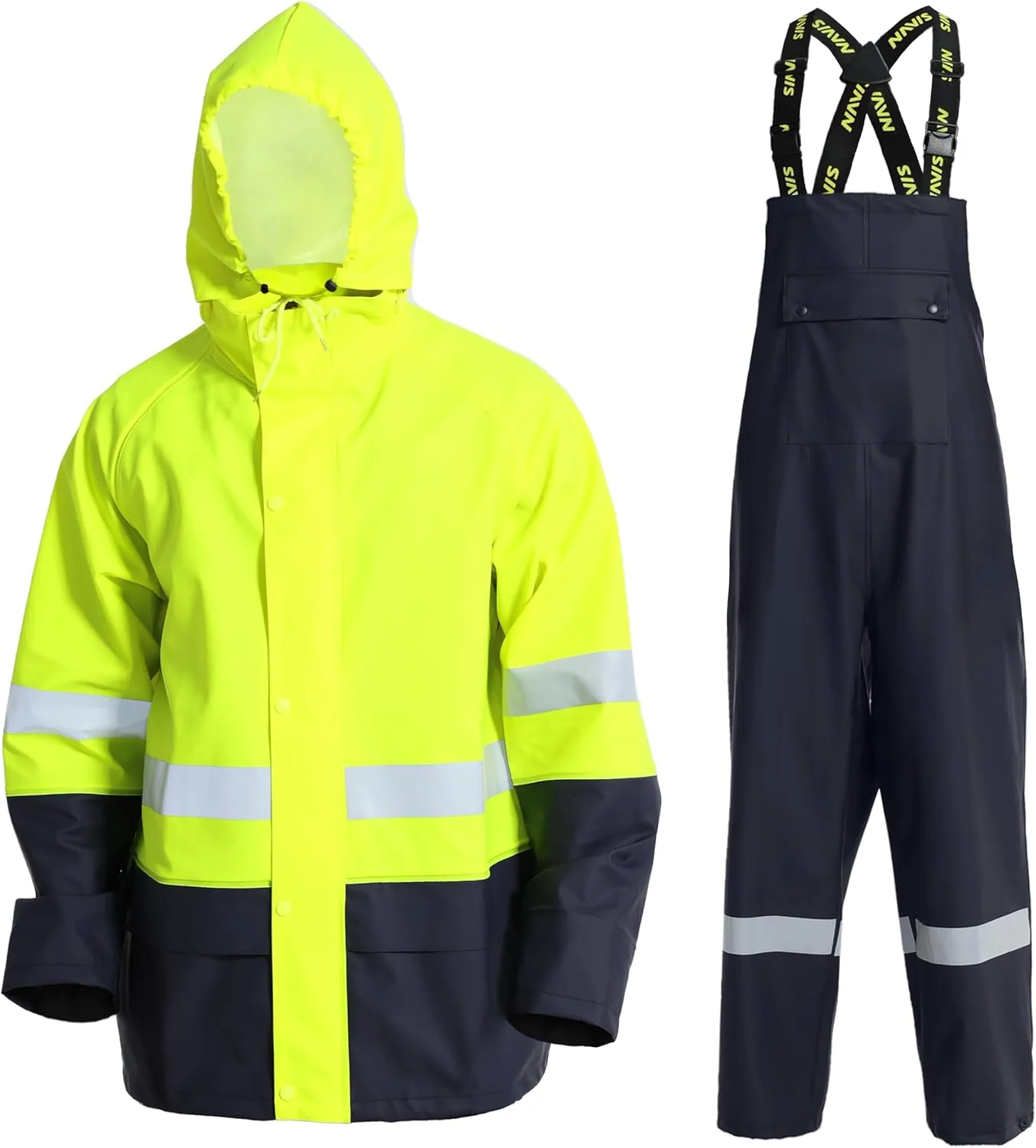 Men's Workwear PRO Rain Suit - Waterproof Jacket and Bib Pants 3-piece Set for Ultimate Safety and Comfort
