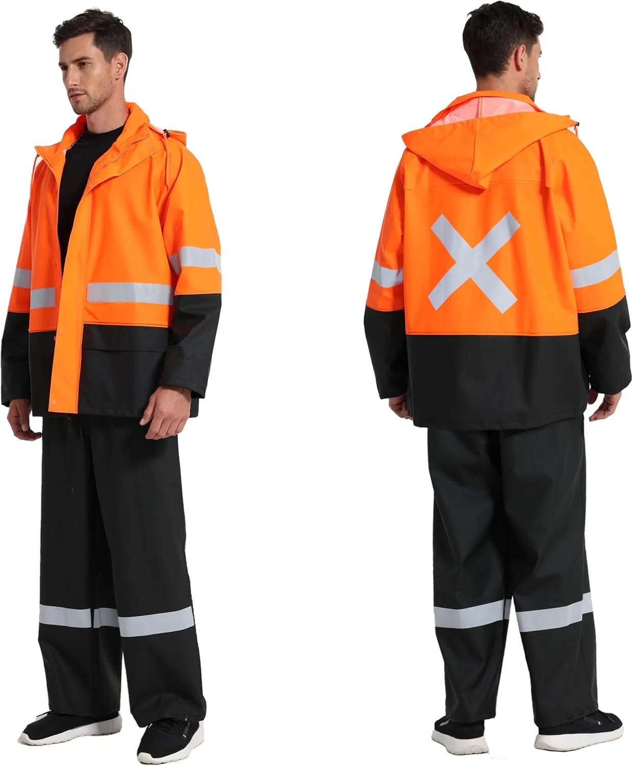 Men's Workwear PRO Rain Suit - Waterproof Jacket and Bib Pants 3-piece Set for Ultimate Safety and Comfort