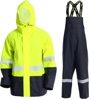Men's Workwear PRO Rain Suit - Waterproof Jacket and Bib Pants 3-piece Set for Ultimate Safety and Comfort