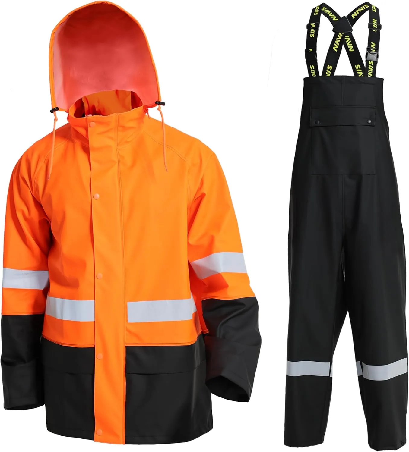 Men's Workwear PRO Rain Suit - Waterproof Jacket and Bib Pants 3-piece Set for Ultimate Safety and Comfort