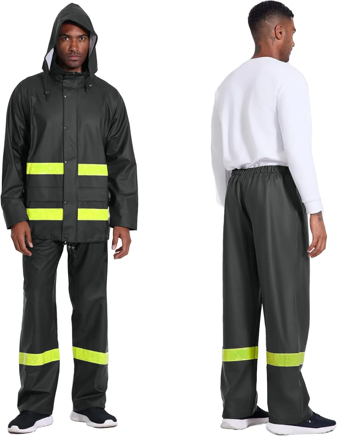 Men's Workwear Rain Suit - Hi Vis Waterproof Jacket&Pants 3-piece Set, Foul Weather Gear for Safety