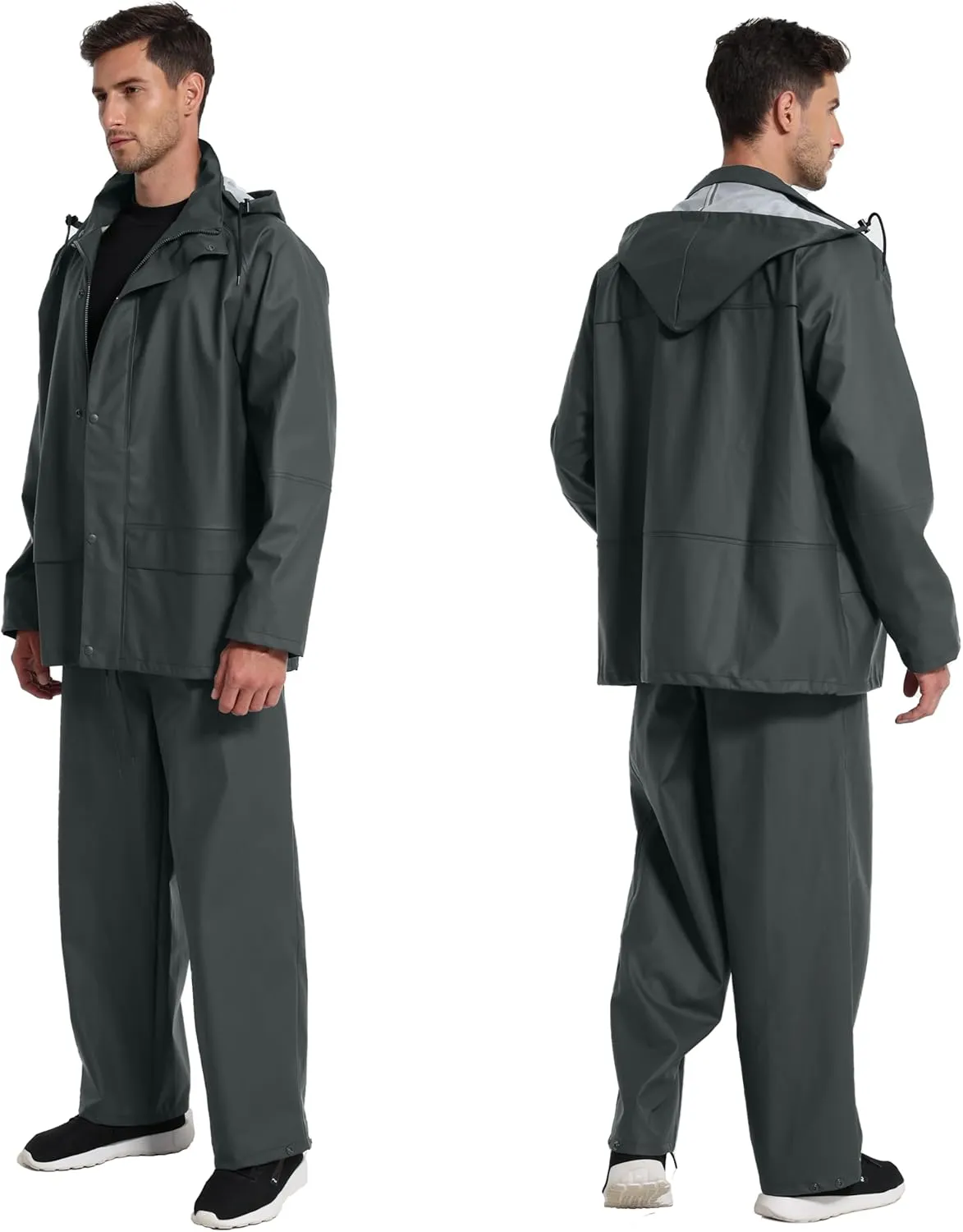 Men's Workwear Rain Suit - Hi Vis Waterproof Jacket&Pants 3-piece Set, Foul Weather Gear for Safety