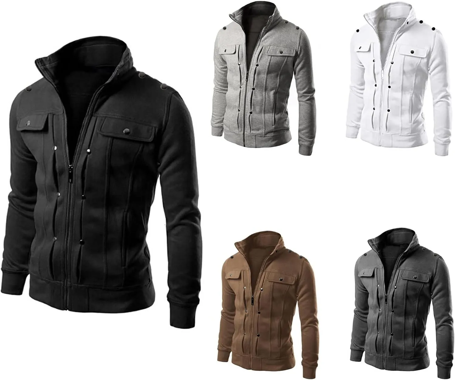 Men's Zip Up Hoodie Lightweight Button Fly Slim Fit Long Sleeve Cotton SweatShirt Fashion Stand Collar Sports Jackets