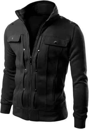 Men's Zip Up Hoodie Lightweight Button Fly Slim Fit Long Sleeve Cotton SweatShirt Fashion Stand Collar Sports Jackets