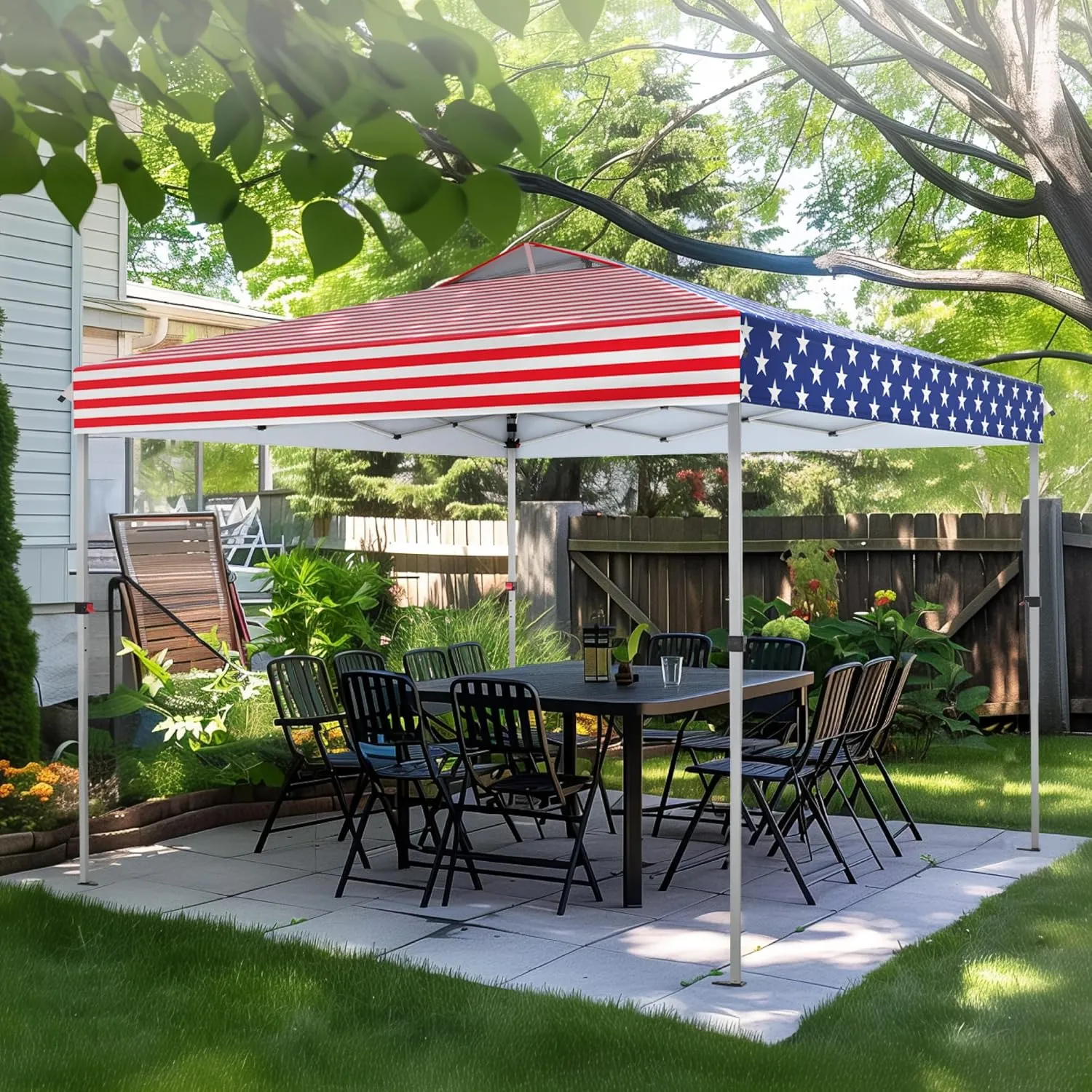 MFSTUDIO 10x10 Pop Up Canopy Tent, Gazebo Shelter Sun Shade Canopies Waterproof Patio Portable Popup Tents for Beach,Parties,Camping,100 Sq,American Flag
