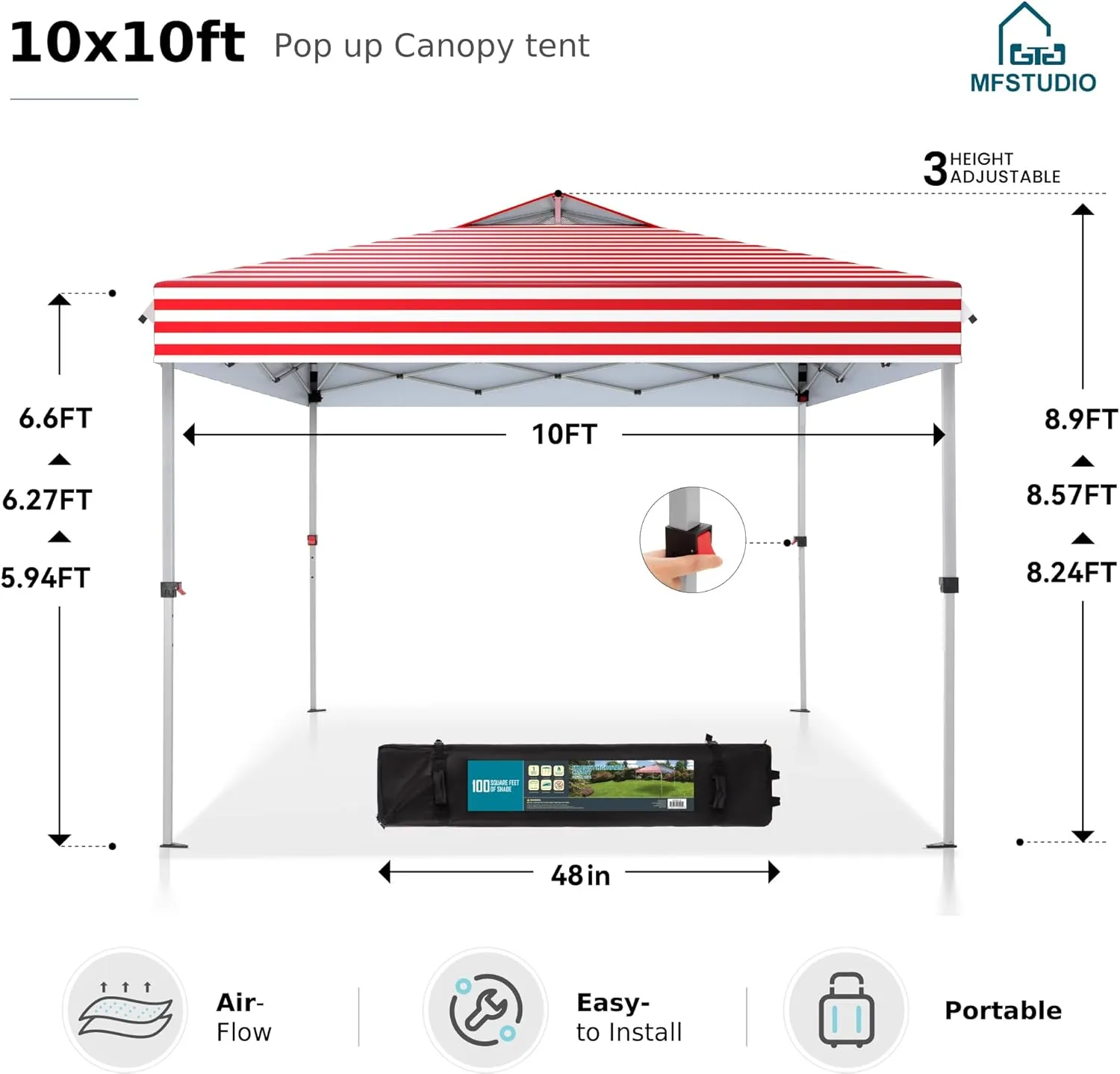 MFSTUDIO 10x10 Pop Up Canopy Tent, Gazebo Shelter Sun Shade Canopies Waterproof Patio Portable Popup Tents for Beach,Parties,Camping,100 Sq,American Flag