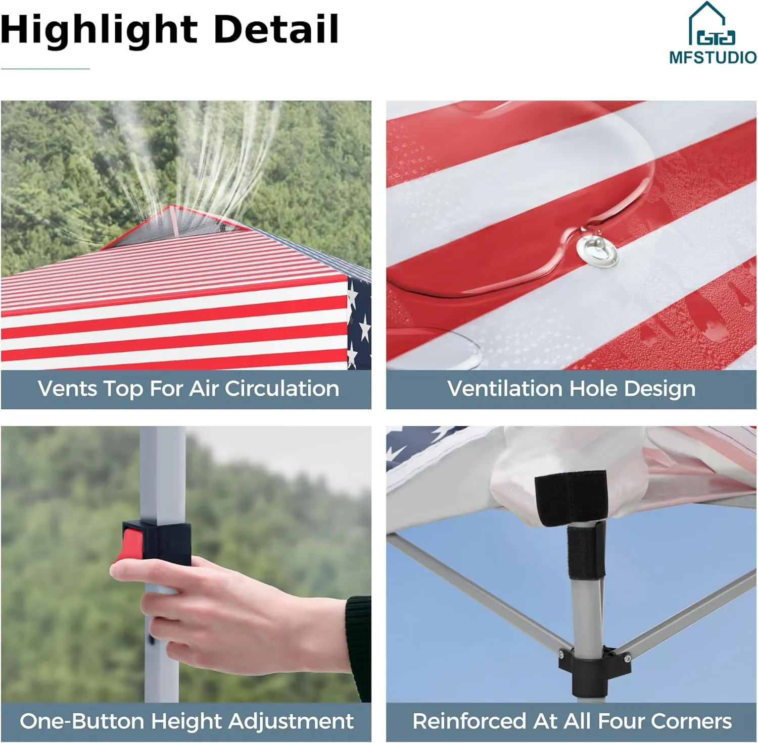 MFSTUDIO 10x10 Pop Up Canopy Tent, Gazebo Shelter Sun Shade Canopies Waterproof Patio Portable Popup Tents for Beach,Parties,Camping,100 Sq,American Flag