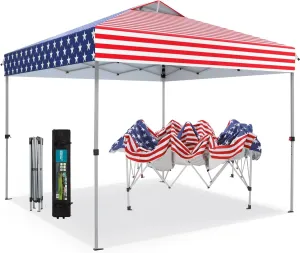 MFSTUDIO 10x10 Pop Up Canopy Tent, Gazebo Shelter Sun Shade Canopies Waterproof Patio Portable Popup Tents for Beach,Parties,Camping,100 Sq,American Flag