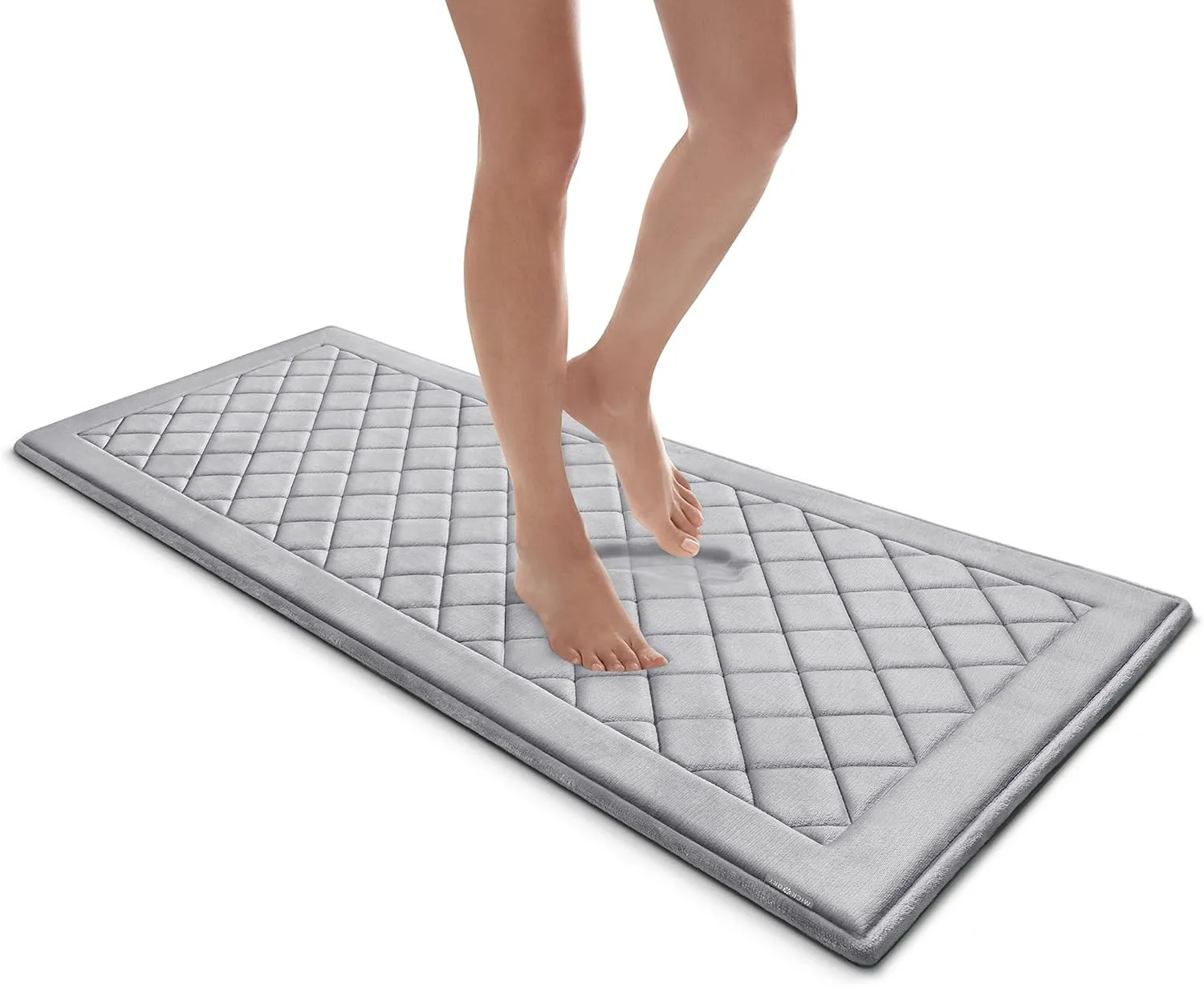 MICRODRY SoftLux Diamond Embroidered Bath Mats for Bathroom, Extra Thick Memory Foam Bathroom Rugs with GripTex Skid-Resistant Base, 24x58, Runner, Light Grey