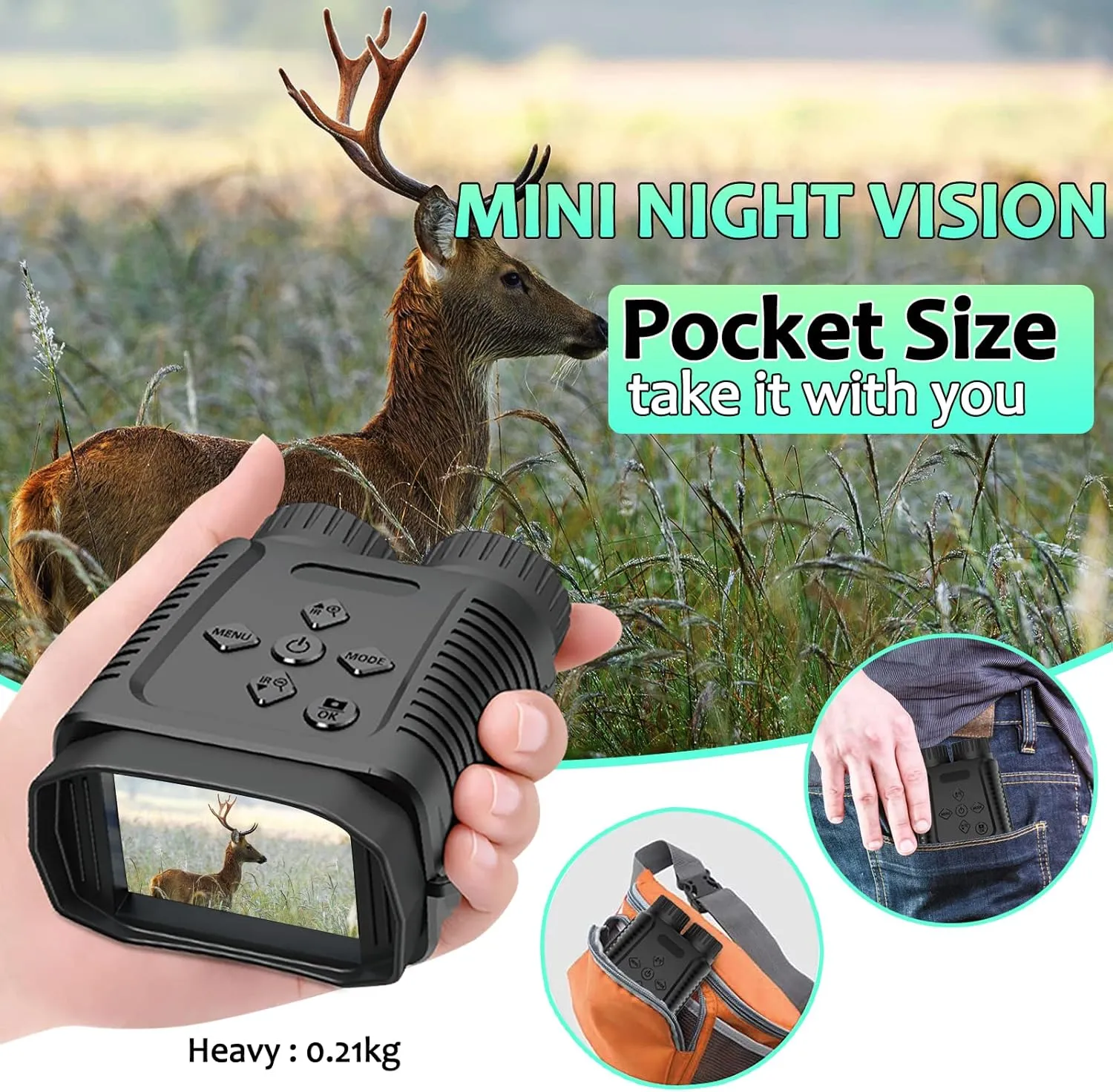 Mini Night Vision Goggles Binocular Camera 1080P 12MP Starlight Distance to 300M with 2.4" TFT for Hunting Hiking Camping Climbing