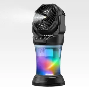 Misting Fan Portable,Rechargeable Misting Fan,Portable Mist Fans With Remote For Outside Patios Camping Beach & Travel,RGB Light,4 Speeds & Spray,2l Bucket Mist Cooling Fans for Indoor and Outdoor Use