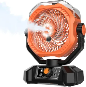 Misting Fan with 12oz Water Mist, Auto Oscillating, Remote, Timer, Light, 8 Speeds, 9-Inch, 20000mAh 120H Battery Powered Operated Portable Mister Fan for Camping Tent, Travel, Worksite, Poweroutage