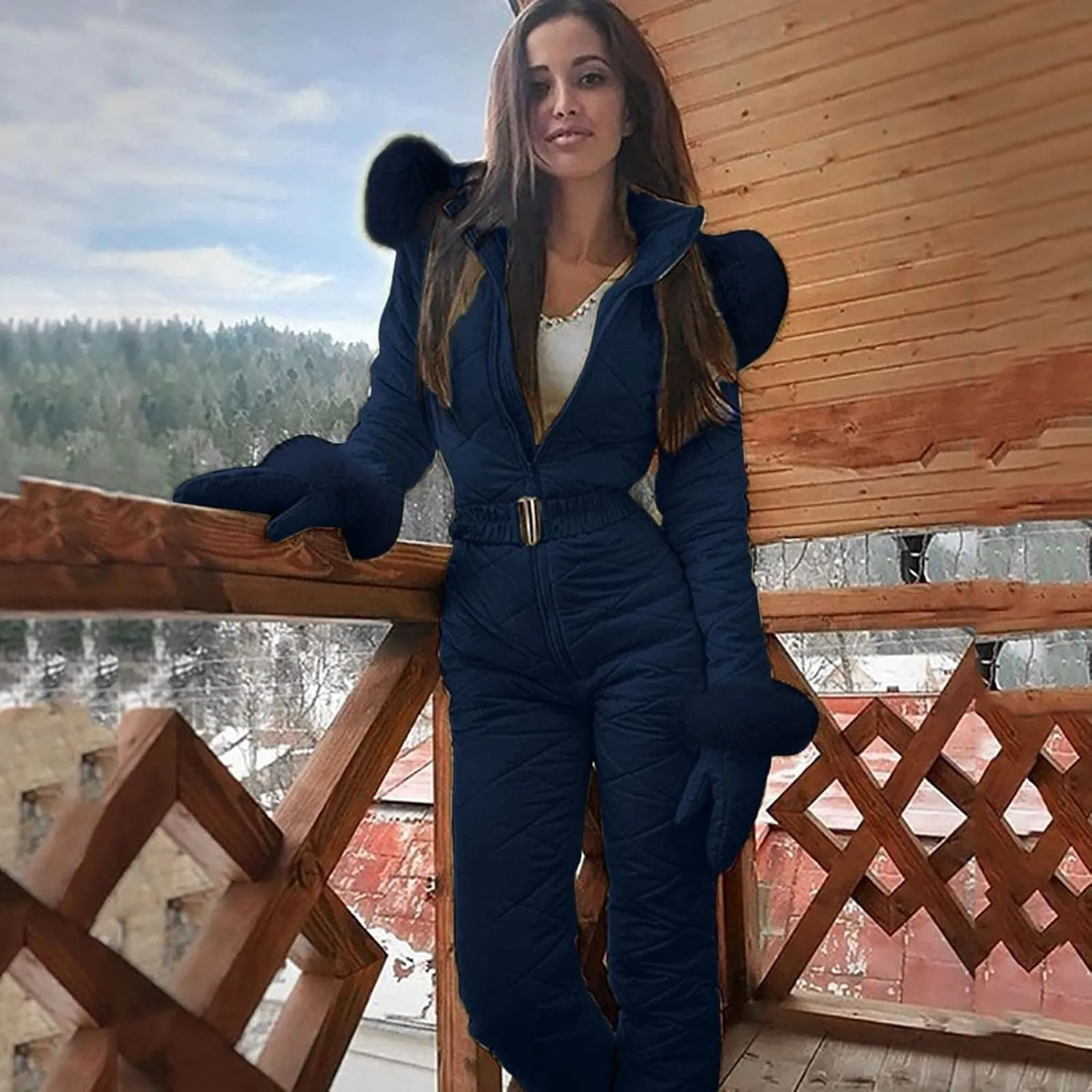 Mmoneyake Snow Suits for Women Winter Warm One Piece Ski Suits Outdoor Sports Waterproof Snowsuit Insulated Jumpsuit Outfits