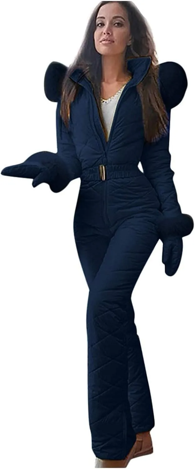 Mmoneyake Snow Suits for Women Winter Warm One Piece Ski Suits Outdoor Sports Waterproof Snowsuit Insulated Jumpsuit Outfits