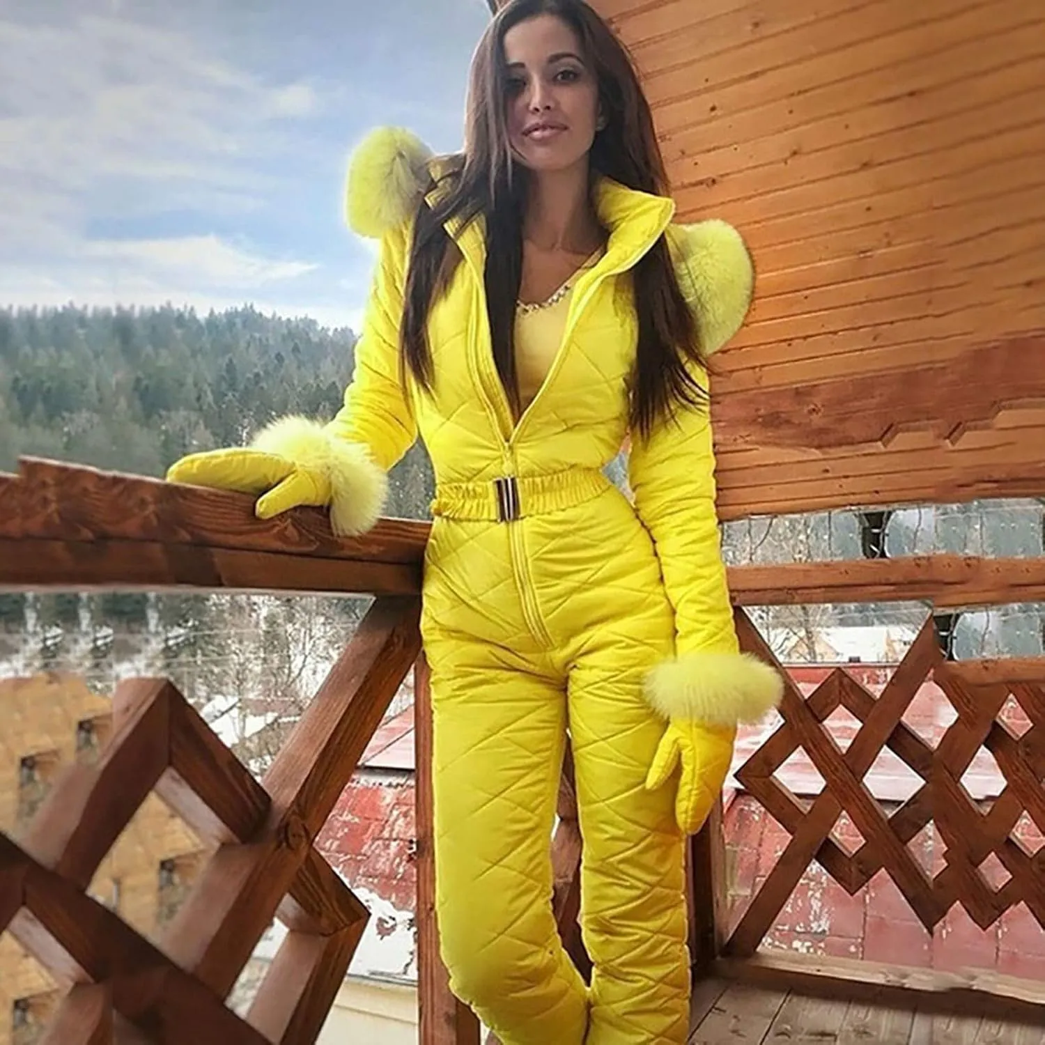 Mmoneyake Snow Suits for Women Winter Warm One Piece Ski Suits Outdoor Sports Waterproof Snowsuit Insulated Jumpsuit Outfits