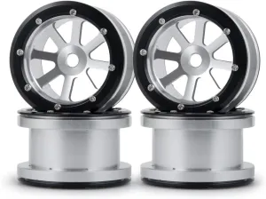 MOHERO 2.2” Alloy Beadlock 1/10 RC Wheel Rims for RC Crawler Axial Wraith Car (Black Silver)