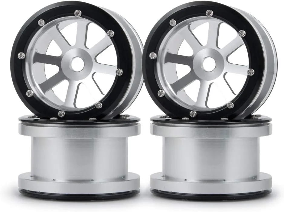 MOHERO 2.2” Alloy Beadlock 1/10 RC Wheel Rims for RC Crawler Axial Wraith Car (Black Silver)