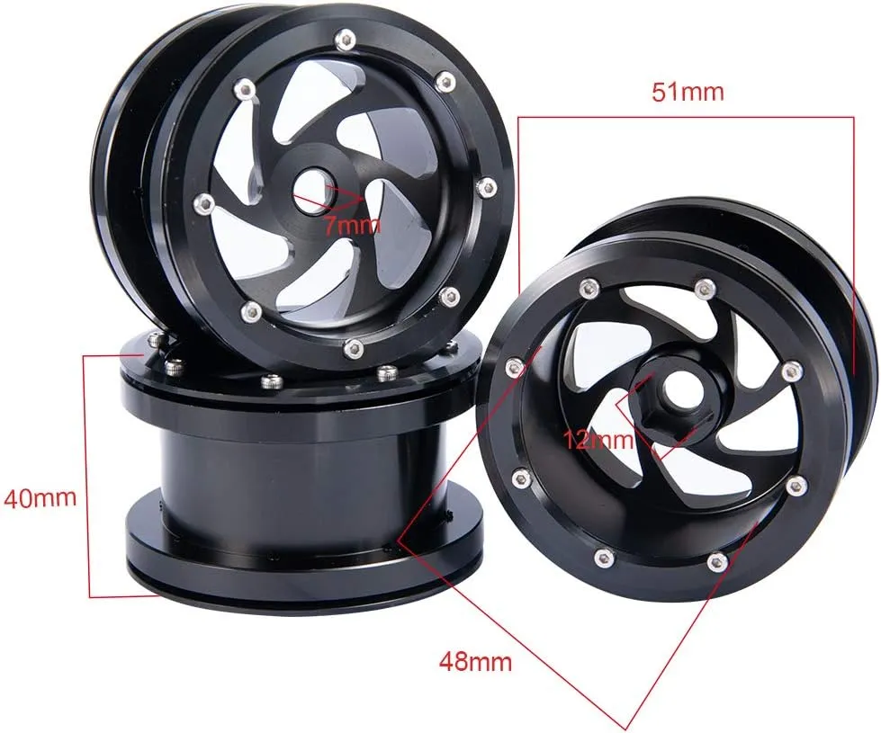 MOHERO 2.2” Alloy Beadlock 1/10 RC Wheels Rims 40mm for Crawler Axial Wraith Cars Pack of 4 (Black)