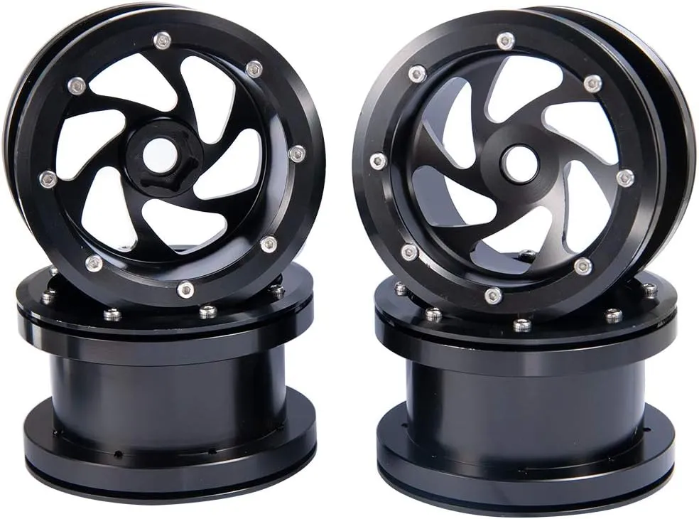 MOHERO 2.2” Alloy Beadlock 1/10 RC Wheels Rims 40mm for Crawler Axial Wraith Cars Pack of 4 (Black)