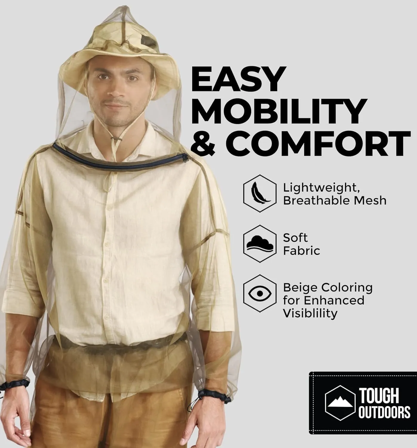 Mosquito Jacket - Net Bug Mesh Jacket w/Hood for Outdoor Protection from Bugs, Flies, Gnats, No-See-Ums & Midges - Mosquito Proof Clothing for Men & Women - w/Free Carry Pouch