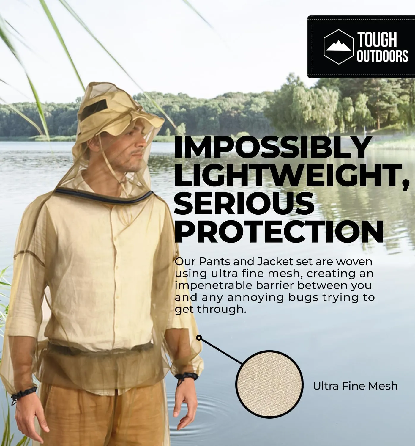 Mosquito Jacket - Net Bug Mesh Jacket w/Hood for Outdoor Protection from Bugs, Flies, Gnats, No-See-Ums & Midges - Mosquito Proof Clothing for Men & Women - w/Free Carry Pouch